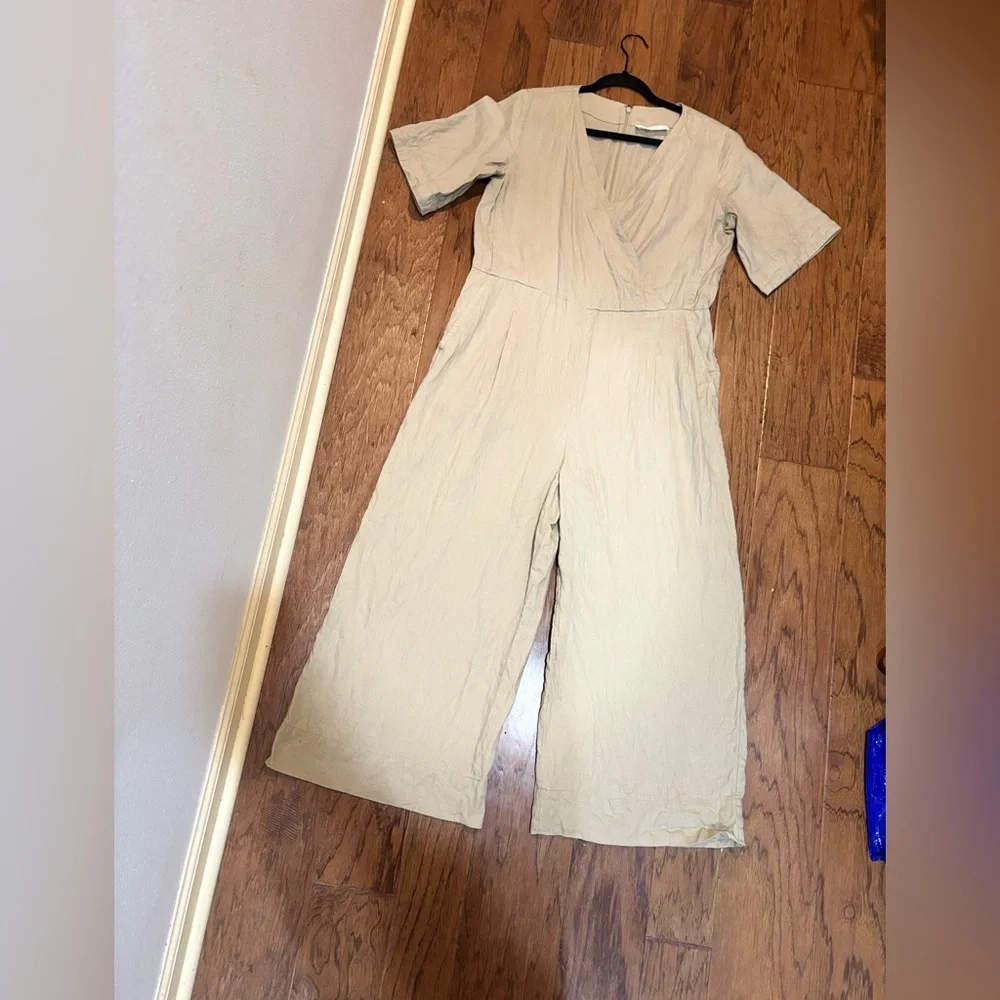 Everlane 100% European Flax Linen Wrap Jumpsuit – Size 0 Neutral Wide Leg